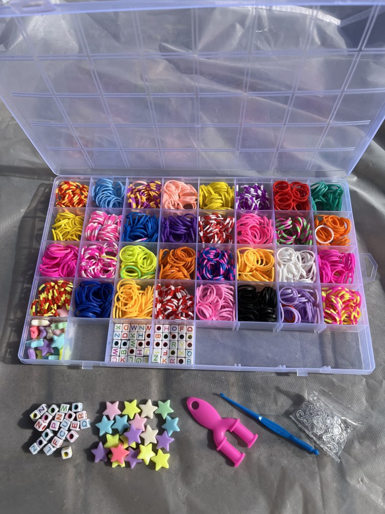 Набор резиночек для плетения браслетов, фенечек в боксе для рукоделия и хобби 32 цвета 1300шт  #1