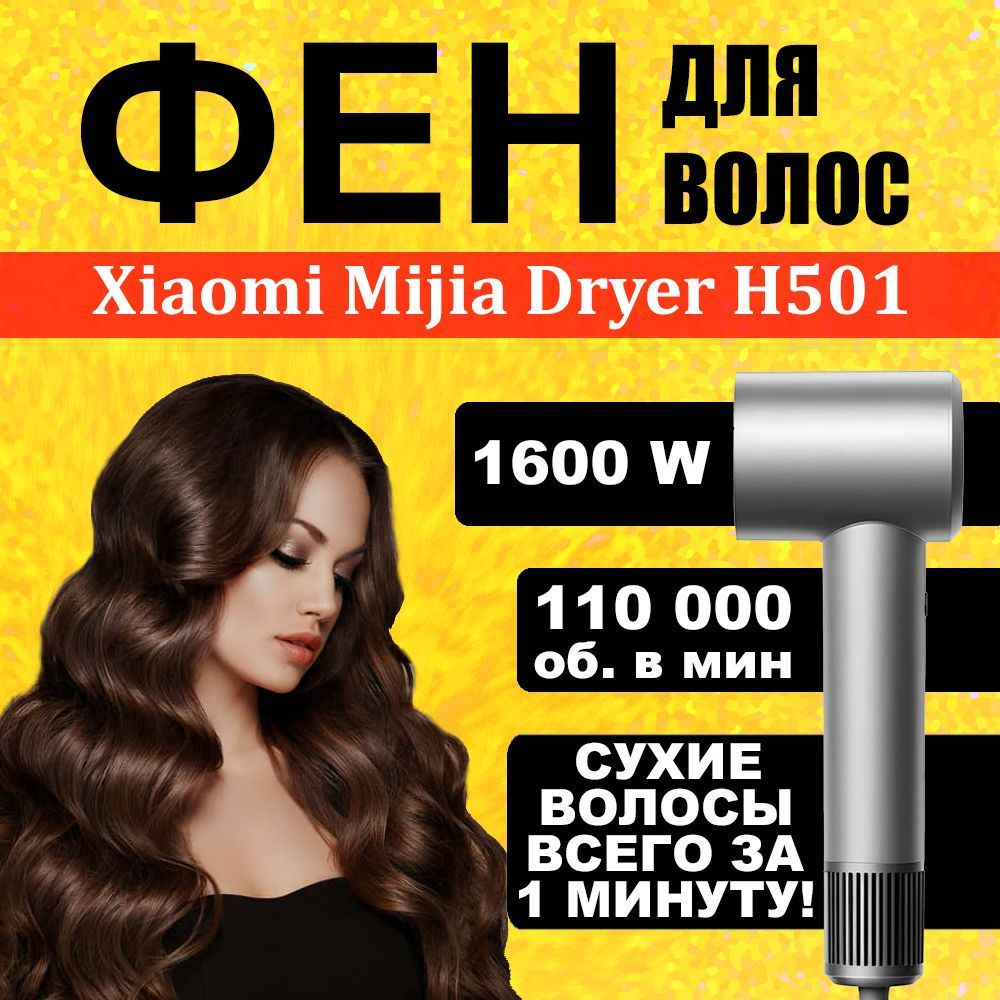 Фен Xiaomi Mijia Dryer H501 Серый (Щадящая температура 57 градусов, Режим холодный воздух, Ионизация, #1