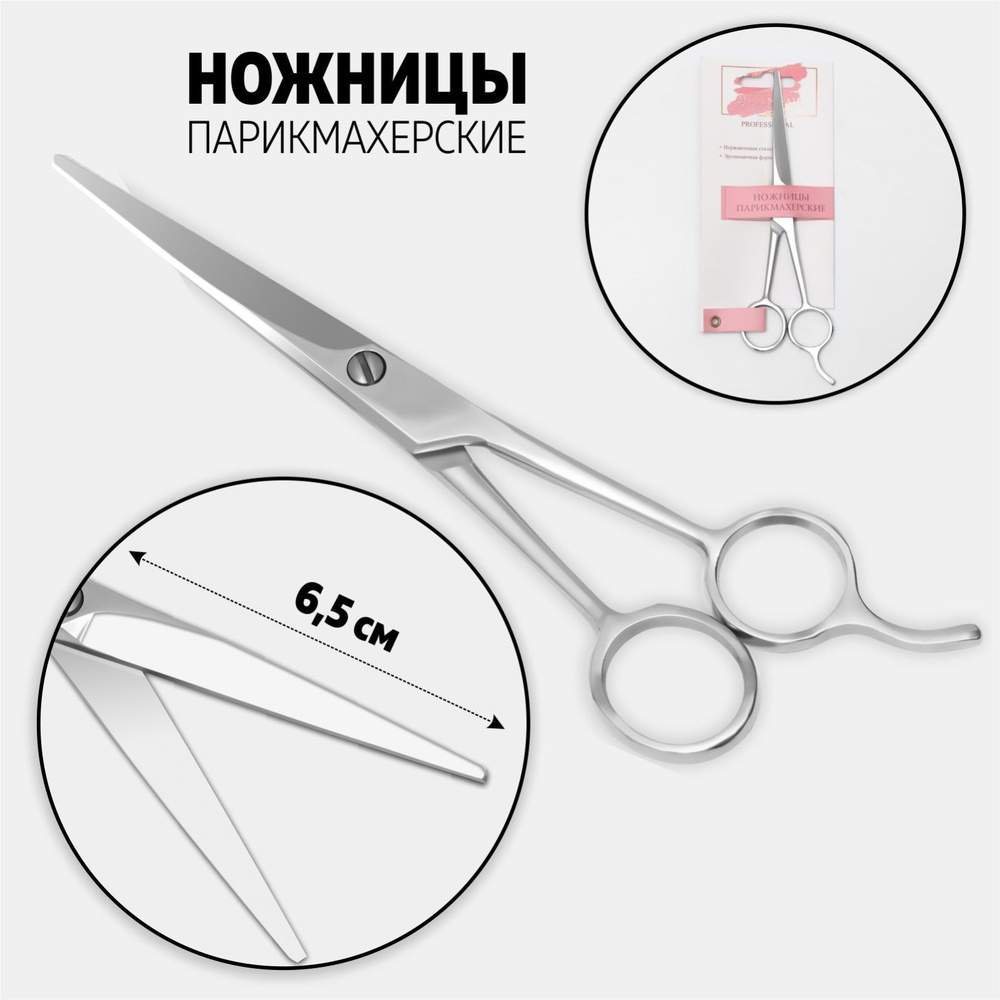 Ножницы парикмахерские с упором, лезвие -6,5 см, цвет серебряный  #1