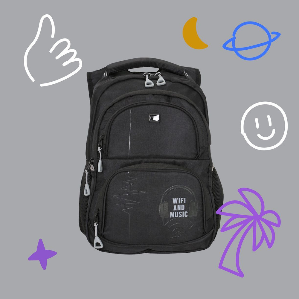 Рюкзак школьный для подростка с анатомической спинкой USB-слот, черный ранец для мальчика  #1
