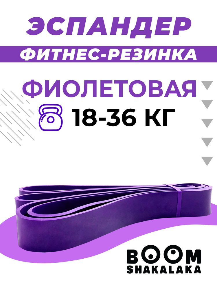 Эспандер ленточный Boomshakalaka,нагрузка 18-36 кг,208x3.2x0.45 см,материал TPE,цвет фиолетовый,фитнес-резинка,петля #1