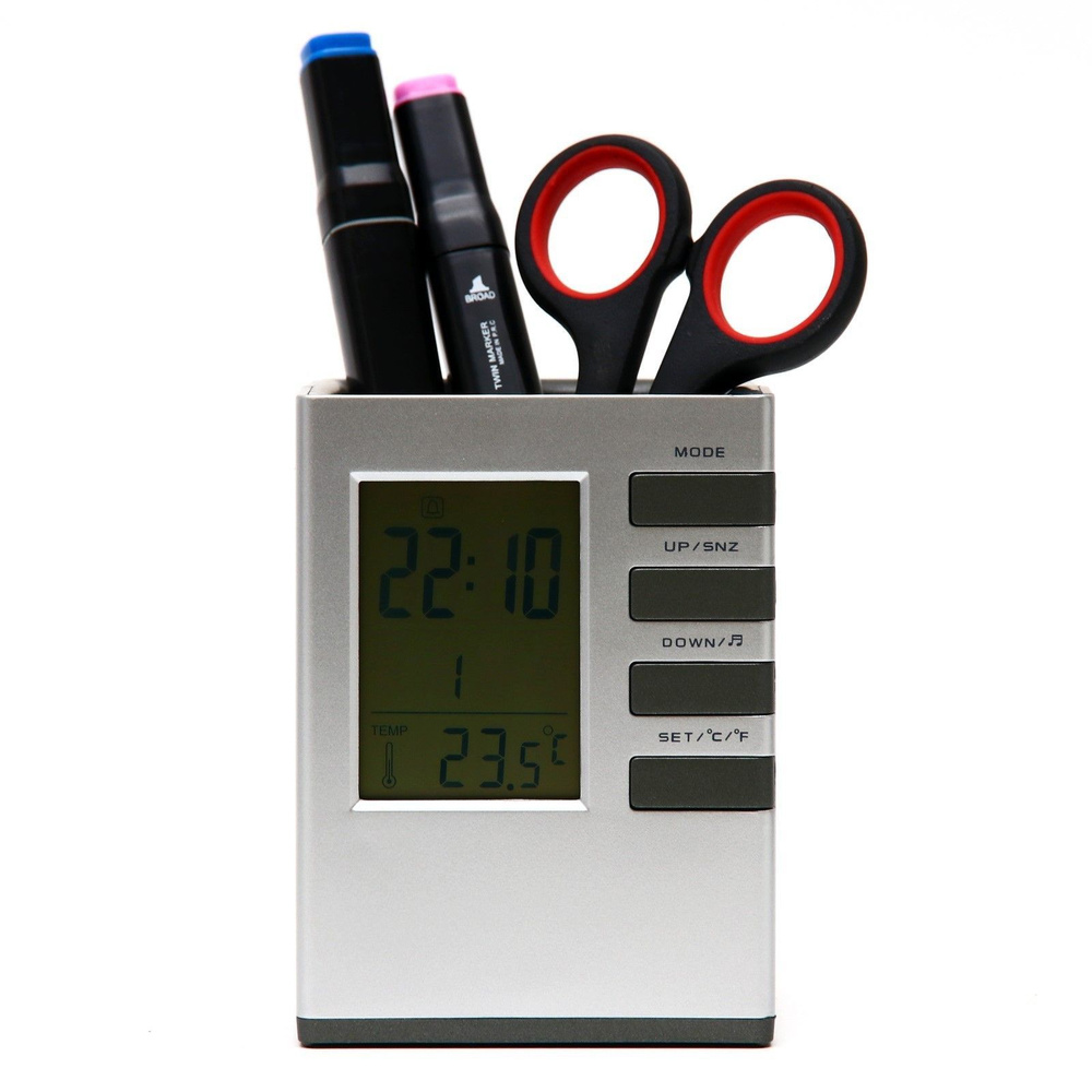 Часы-органайзер настольные электронные: будильник, термометр, календарь, гигрометр,8х10.8 см  #1