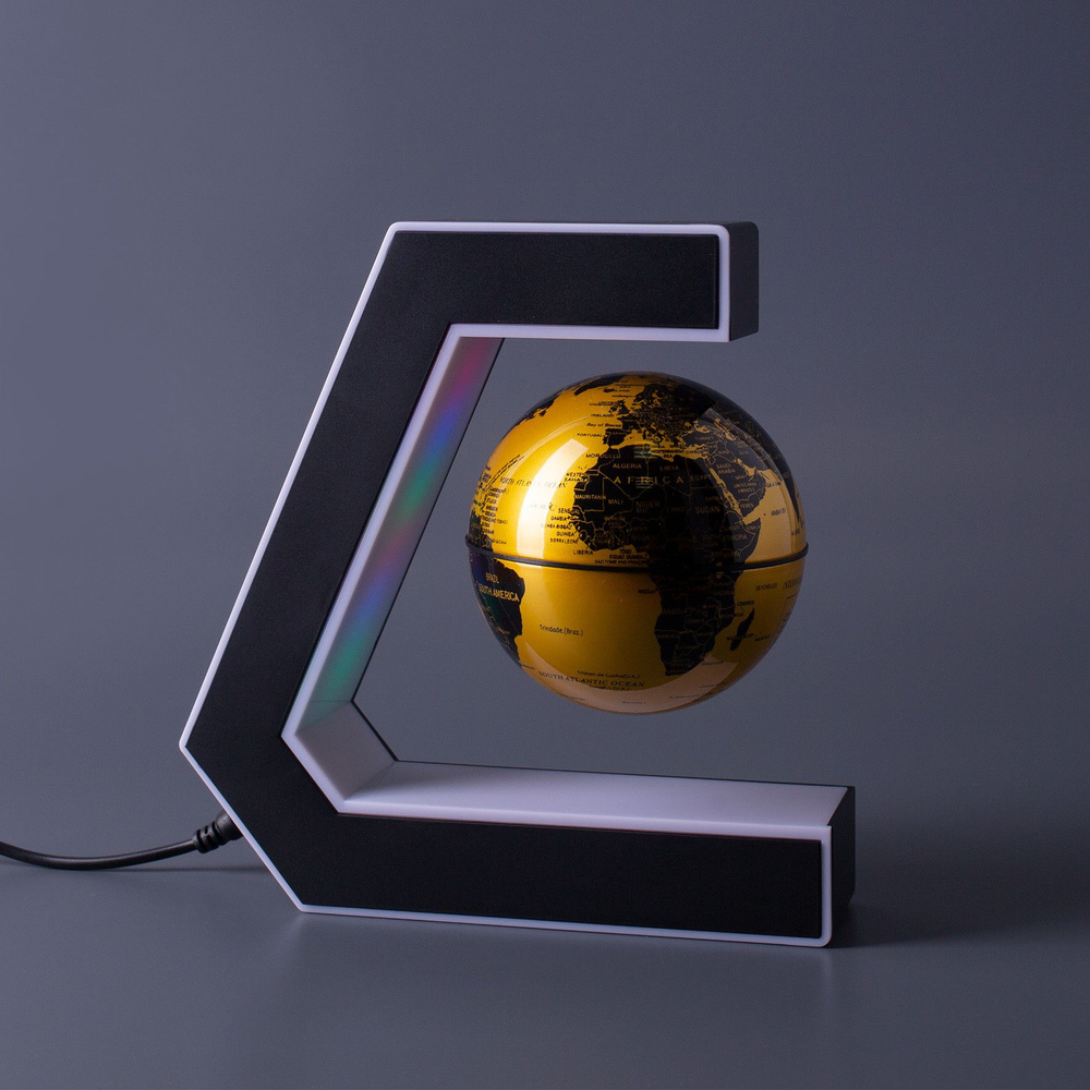 Парящий глобус в рамке с RGB-подсветкой (золотой) (D - 9см) RU  #1