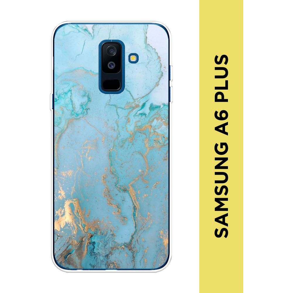 Силиконовый чехол на Samsung Galaxy A6 Plus / Самсунг A6 Plus "Голубой мрамор рисунок"  #1