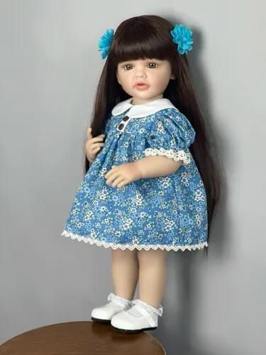 Кукла реборн NPK Doll 55 см, силиконовая. Бетти в голубом платье. Можно купать  #1