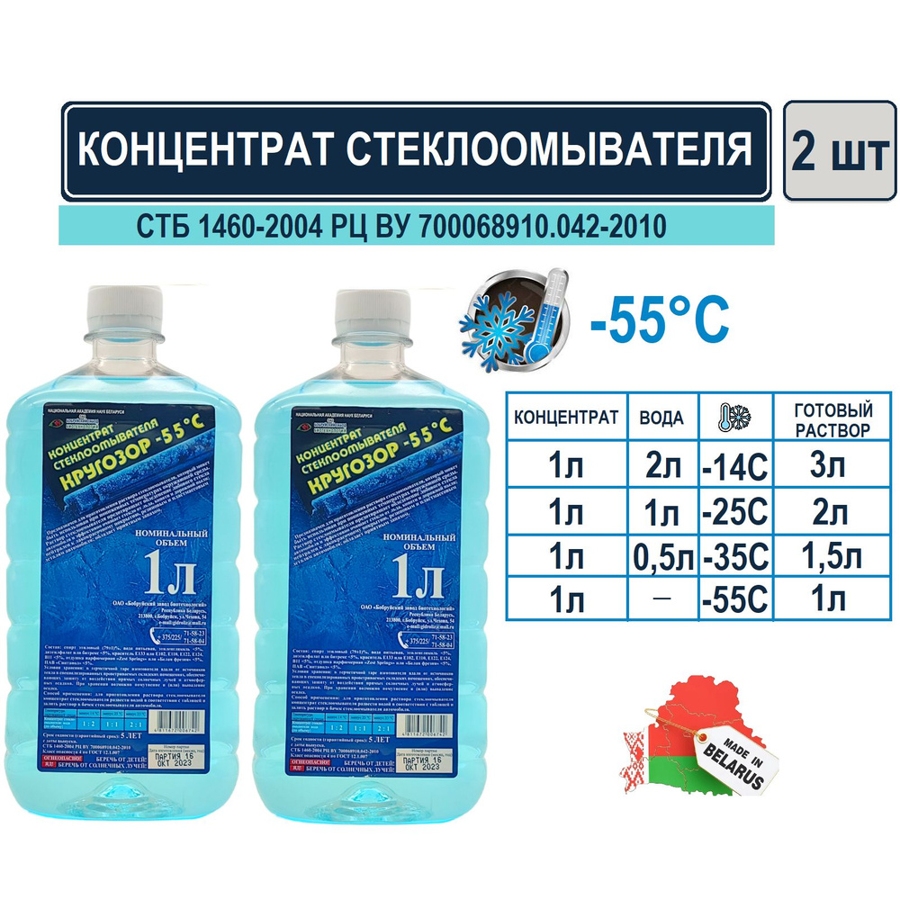 Бобруйский завод биотехнологий Жидкость стеклоомывателя Концентрат до -55°C, 1 л, 2 шт.  #1
