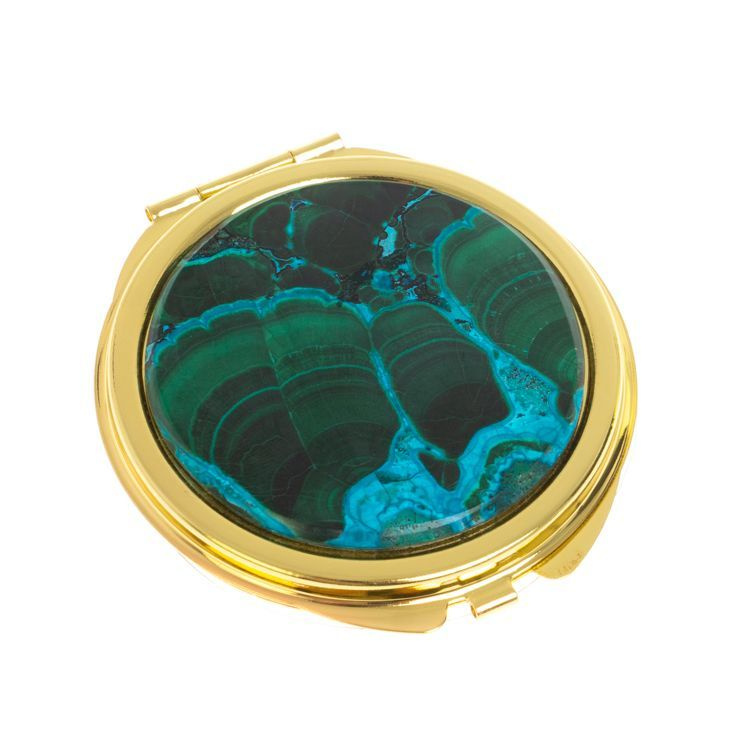 Зеркальце круглое из малахита с хризоколлой цвет золото  #1