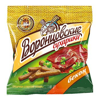 Сухарики ржаные со вкусом бекона, Воронцовские , 80 г, Россия 1шт  #1