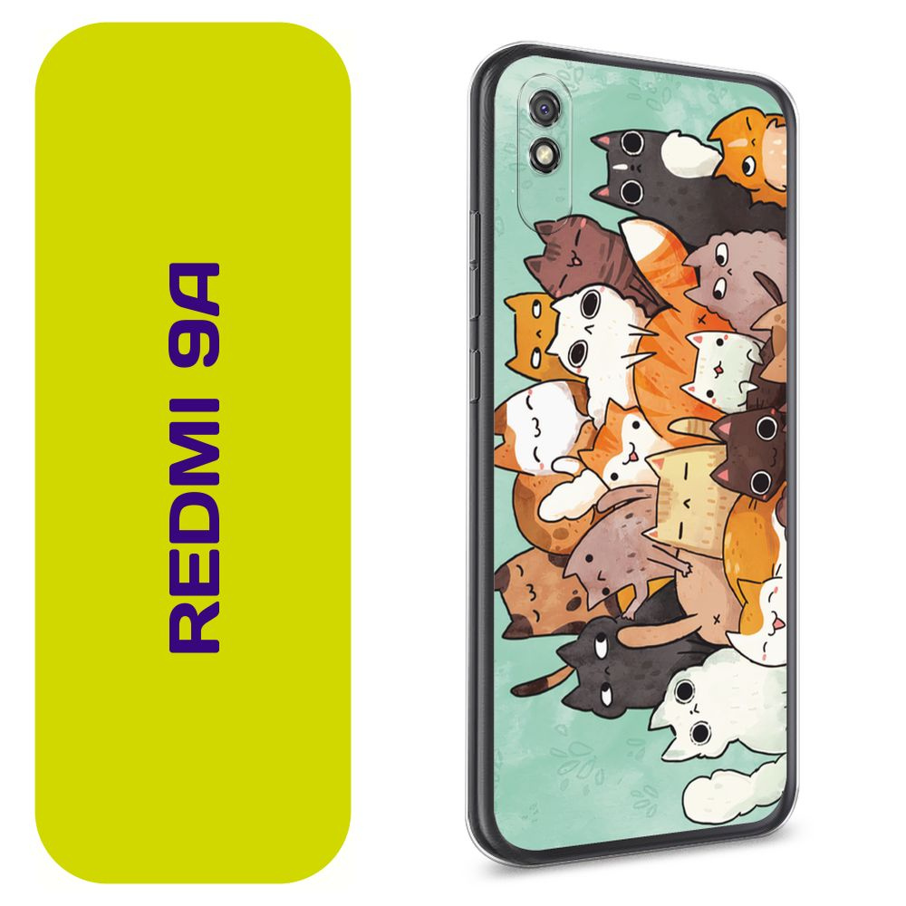 Чехол на Сяоми Редми 9A / Xiaomi Redmi 9A с принтом "Толпа котиков"  #1