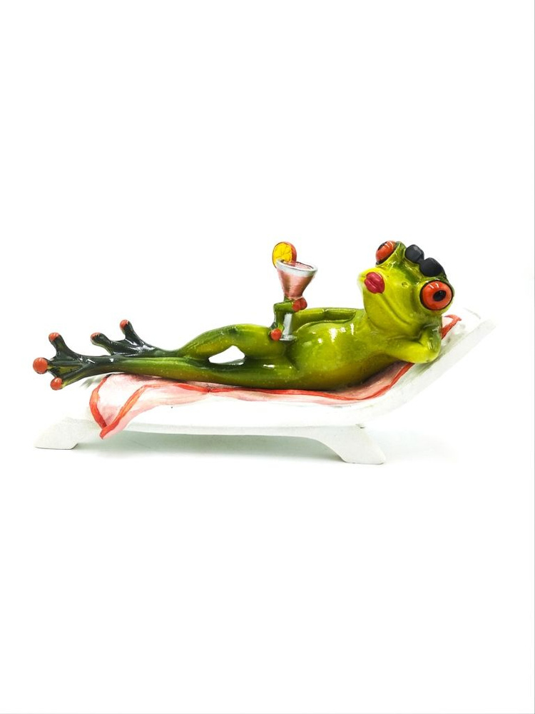 Лягушка статуэтка "Шезлонг" Фигурка лягушка 8х18,5х7,5см, для интерьера, декора, дома. Подарок, сувенир. #1