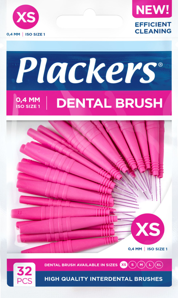 Межзубные ершики Plackers Dental Brush XS, 0,4 мм. (32 шт.) + колпачок #1