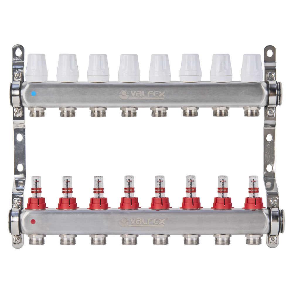 Коллекторная группа 8 контуров с расходомерами 1" x 3/4"Е нерж.сталь, VALFEX, VF.584.0608  #1