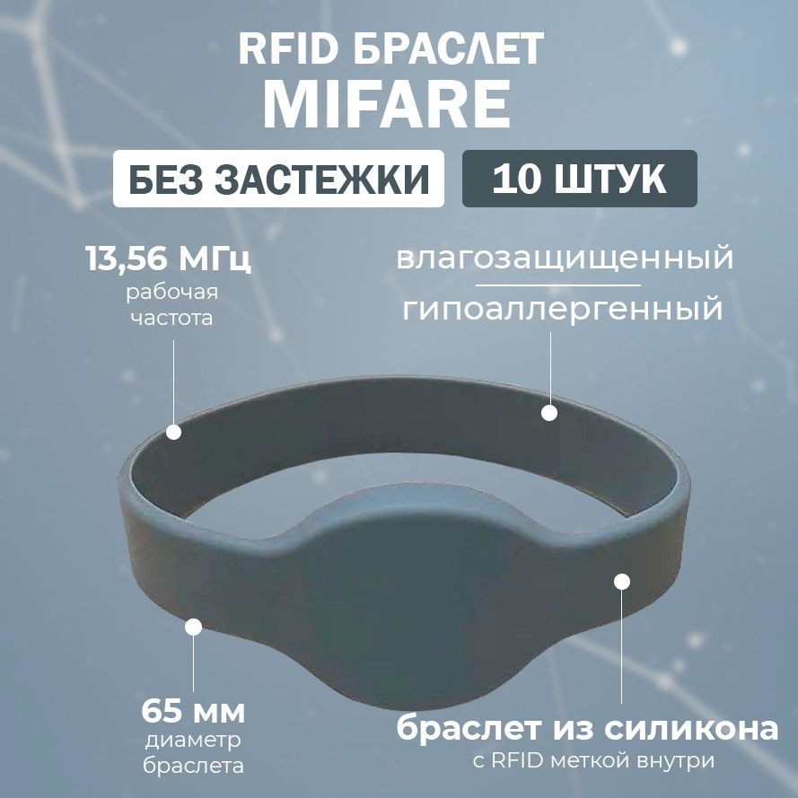 RFID браслет MIFARE "OVAL" СЕРЫЙ (НЕПЕРЕЗАПИСЫВАЕМЫЙ, не подходит для создания дубликата) 13.56 МГц / #1