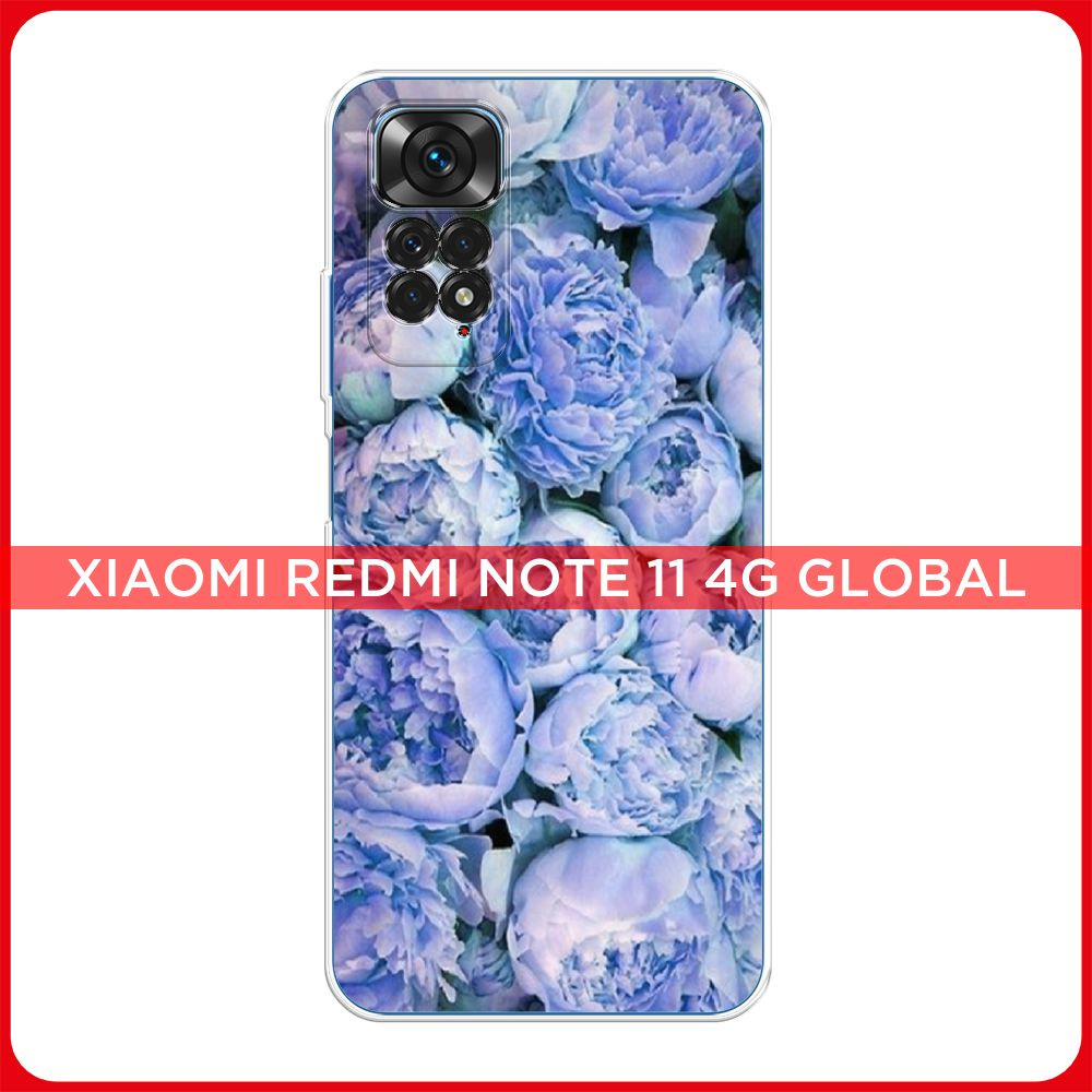 Силиконовый чехол на Xiaomi Redmi Note 11 4G Global/Redmi Note 11S / Редми Ноут 11 Global/11S Пионы голубые #1