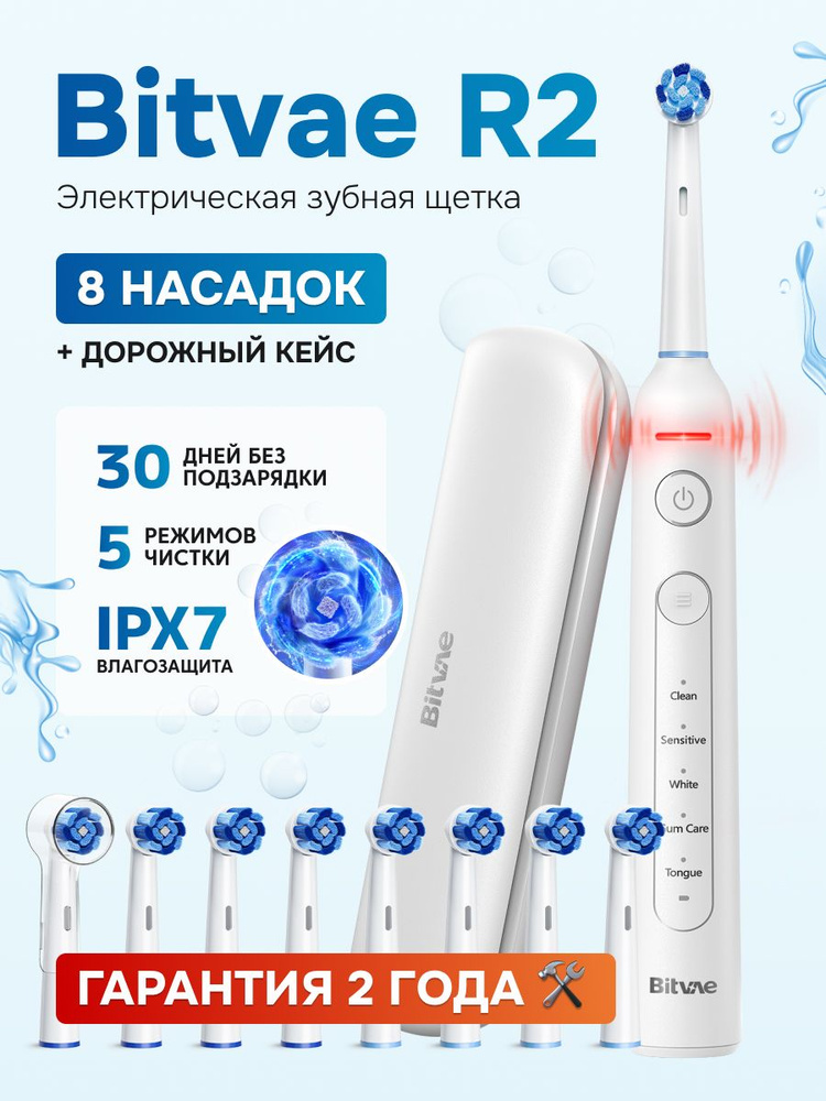 Электрическая зубная щетка Bitvae R2 Rotary E- Toothbrush (R2) ,GLOBAL, White  #1