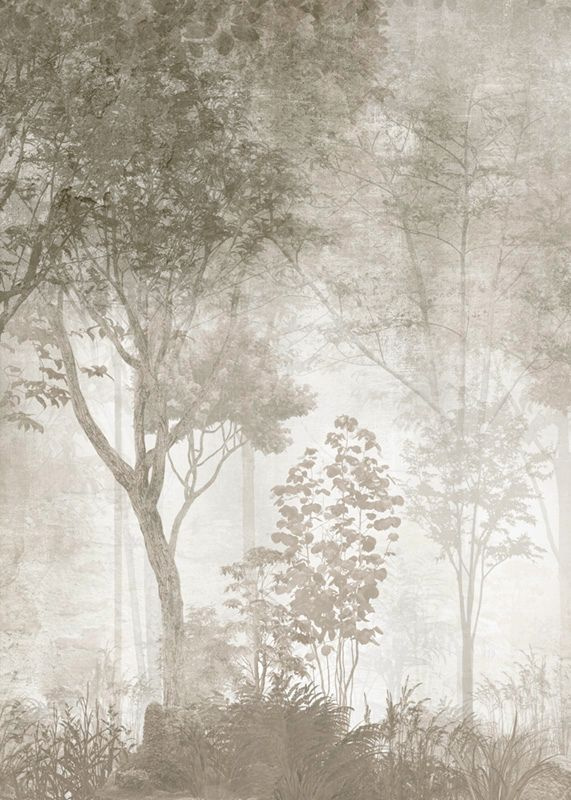 Фотообои флизелиновые на стену 3д GrandPik 10306 Лофт "Лес, деревья в тумане, винтаж" (ШхВ), 200х280 #1