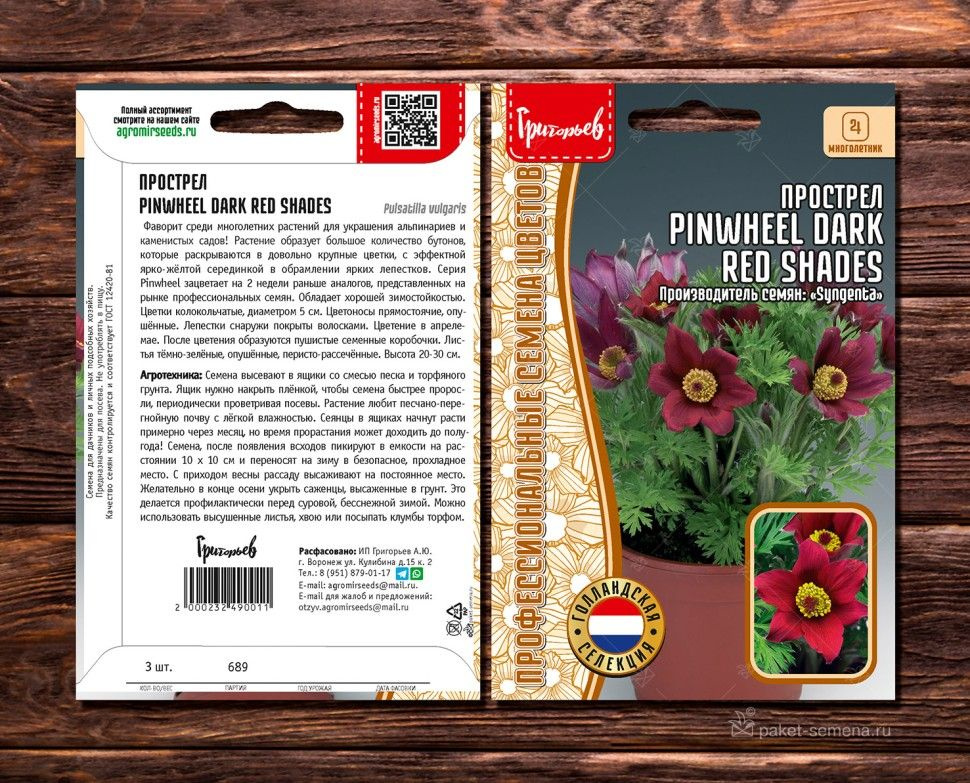 Прострел Pinwheel Dark Red Shades 3 семени/Редкие семена #1