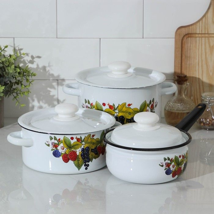 Набор посуды Сибирские товары "Ягодный чай", 3 предмета: кастрюли 2 л, 3,5 л; ковш 1,5 л  #1
