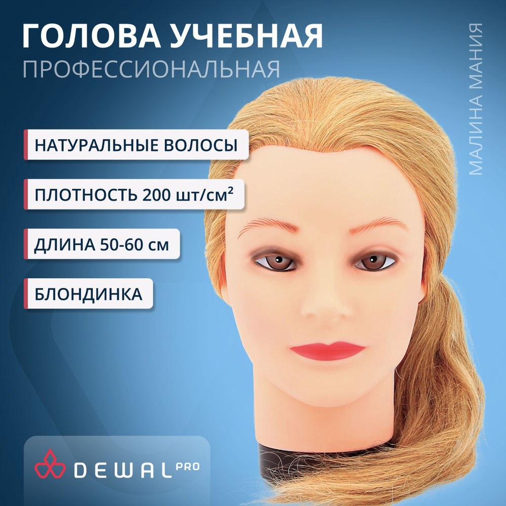 DEWAL Парикмахерская учебная голова-манекен для стрижек и причесок "Блондинка", натуральные волосы, 45-50 #1