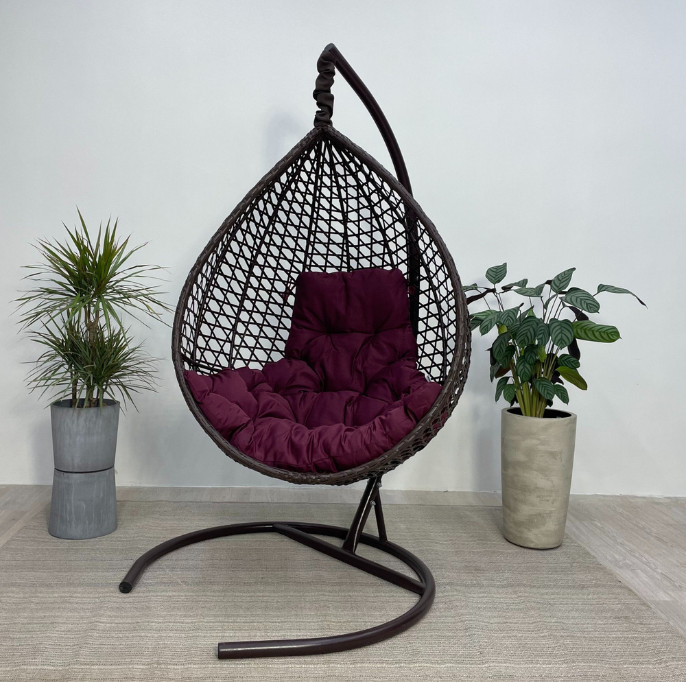 Подвесное кресло-кокон MONTBLANC COMFORT коричневый + каркас (бордовая подушка)  #1