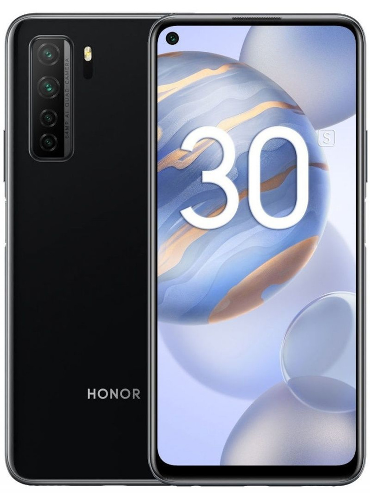 Honor Смартфон HONOR 30s Ростест (EAC) 6/128 ГБ, черный #1