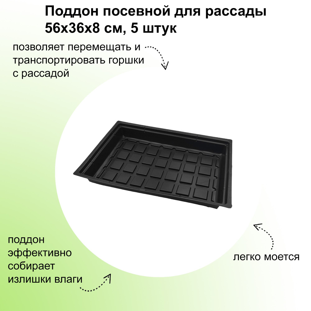 Поддон посевной, 56х36х8 см, 5 штук: позволяет компактно и удобно разместить горшки, блоки и кассеты #1