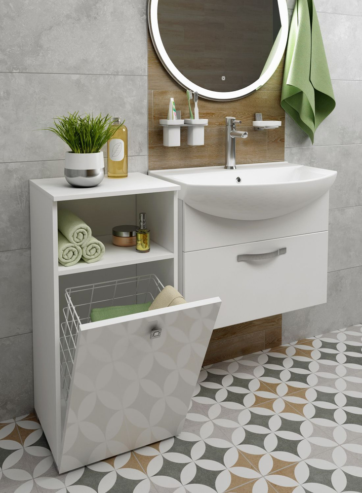 REGENT style Шкаф-пенал для ванной, ПеналВиола1корз1ниша/бел, 40х35х83.6 см, Универсальный  #1