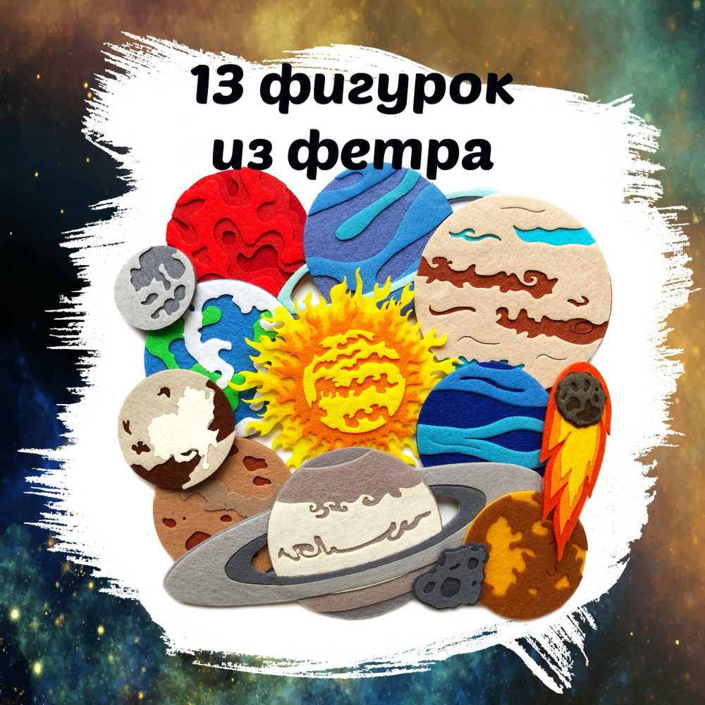 Набор планет и космических объектов из фетра для развивающих игр и обучения, 13 штук.  #1