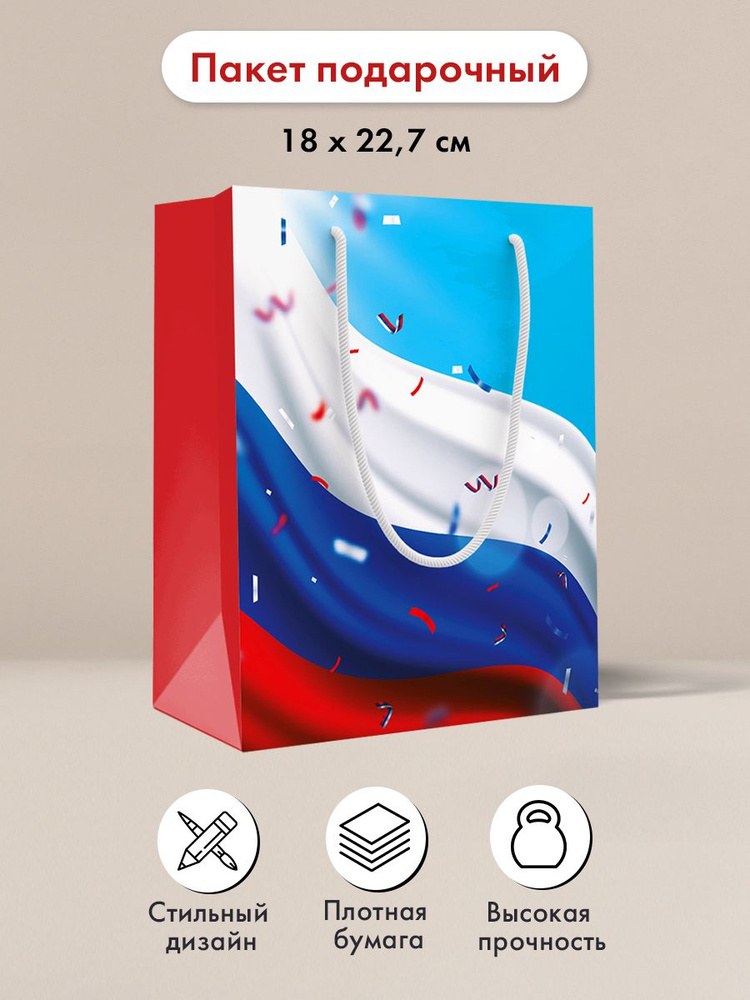 Подарочный пакет с флагом России, 22х18 #1