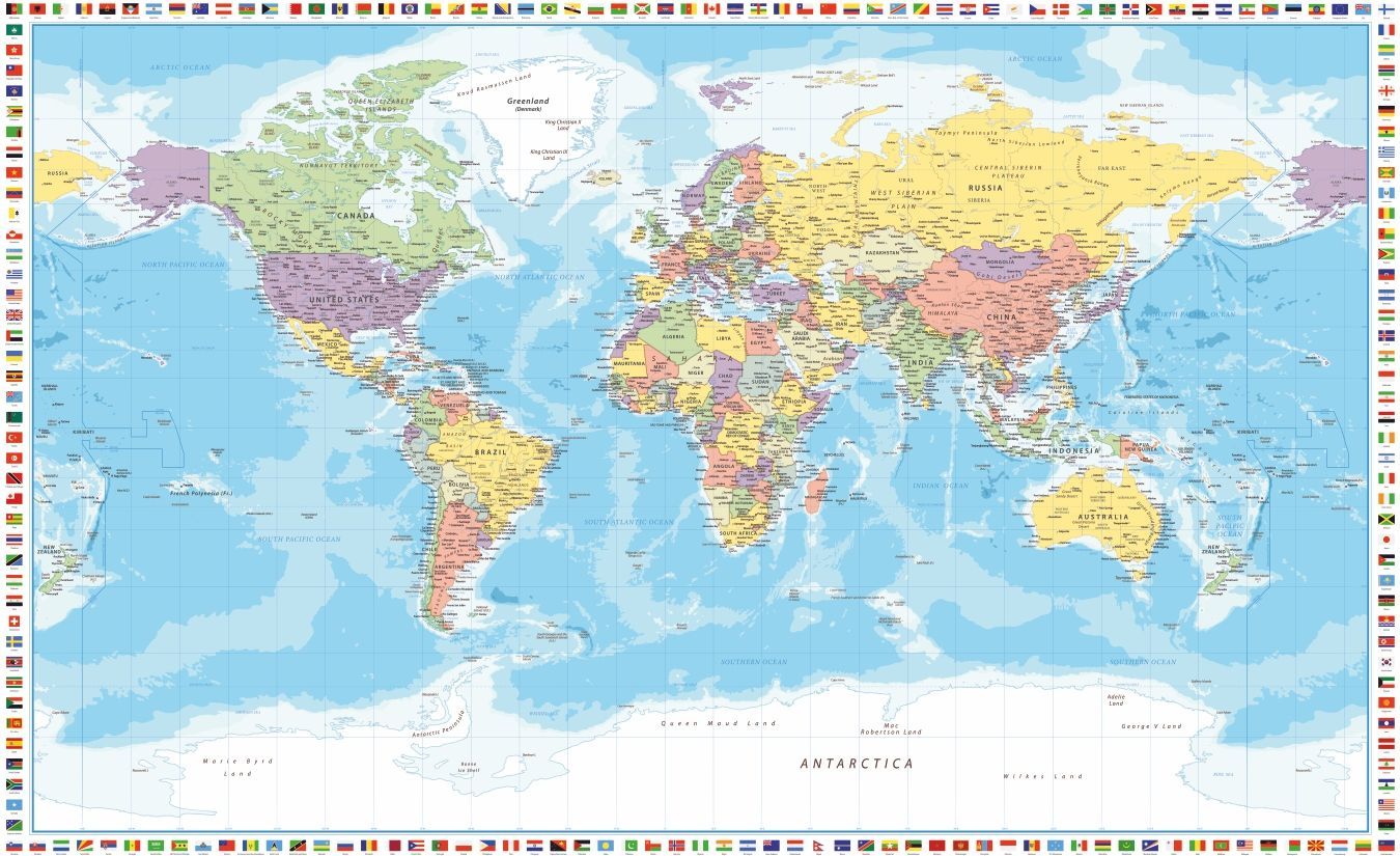 Карта Мира с Флагами На Английском Языке. 203х123 см. - купить с доставкойпо выгодным ценам в интернет-магазине OZON (442286465)