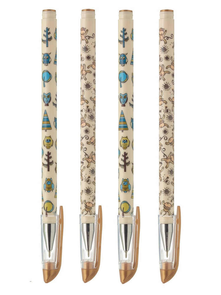 Ручка шариковая, набор из 4-х шариковых ручек с дизайном, синяя паста  #1