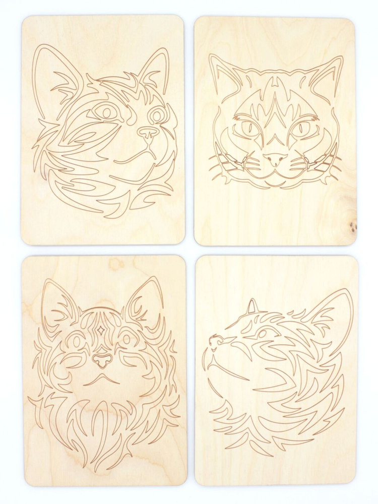 Набор основ для выжигания по дереву, доска для рисования RiForm с рисунком "Кошки №2", формат А5, фанера #1