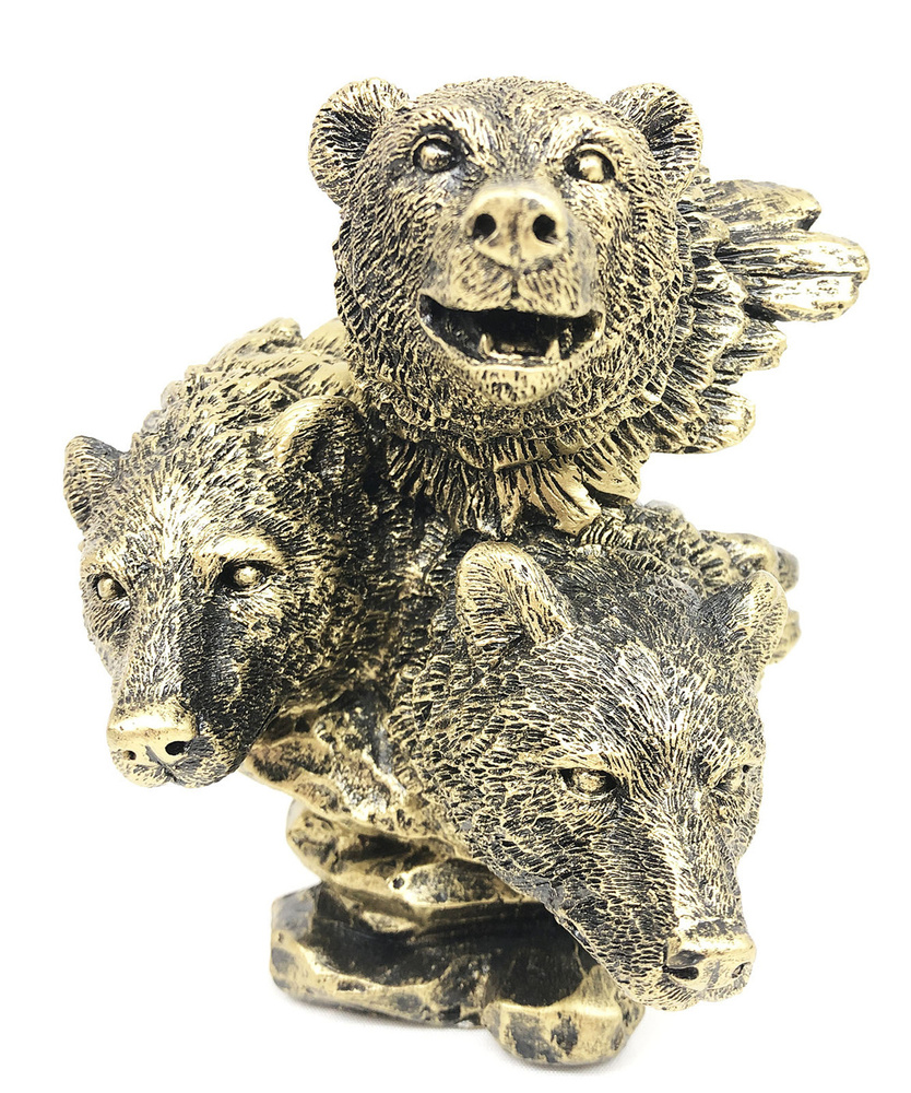 Статуэтка "Три медведя" (золото, средняя) "WoodOw" #1