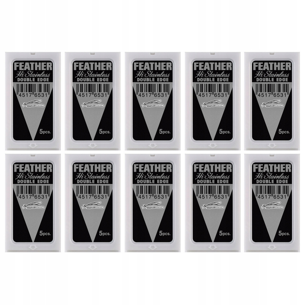 Feather Двусторонние лезвия HI-Stainless double edge blades 10 упаковок, 50 лезвий  #1