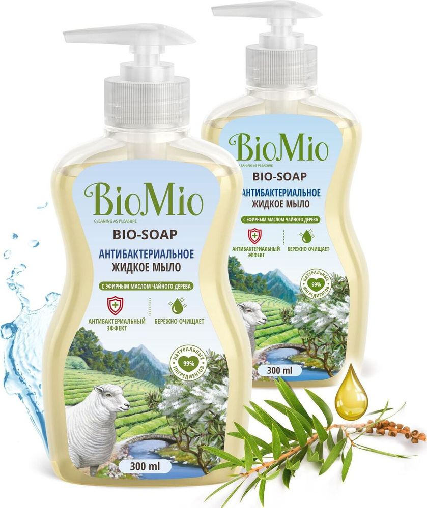 Жидкое мыло для рук натуральное BioMio Bio-Soap с эфирным маслом чайного дерева, антибактериальное, гипоаллергенное, #1