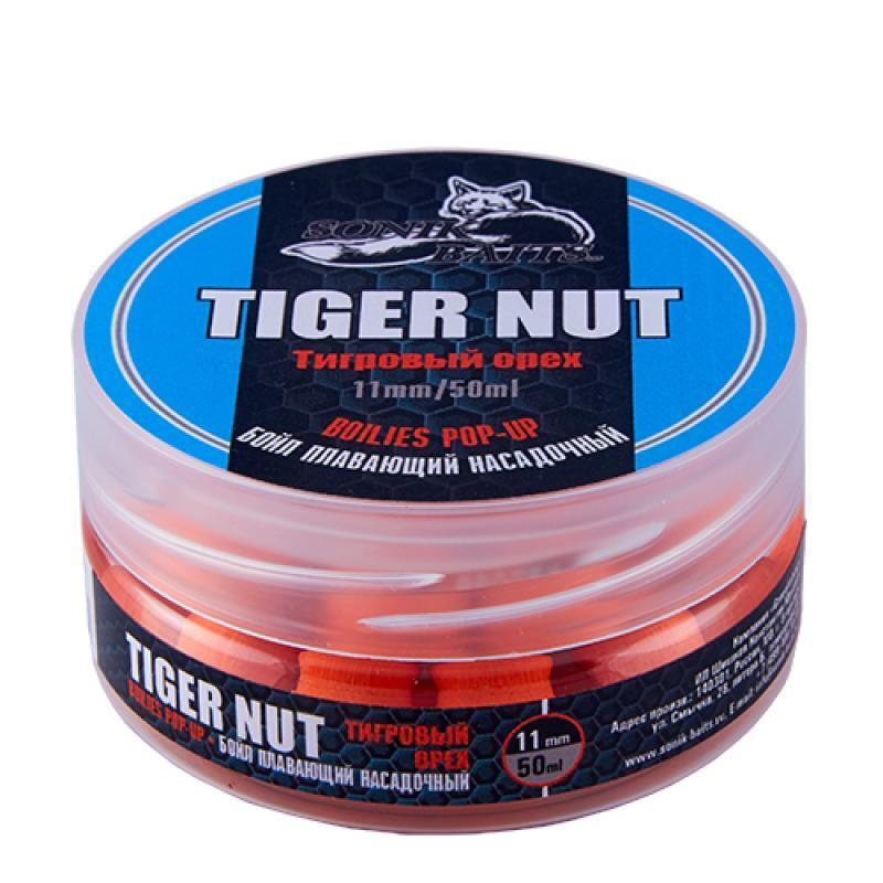 Бойлы насадочные плавающие Sonik Baits TIGER NUT Fluo Pop-ups 11мм 50мл (Орех тигровый)  #1