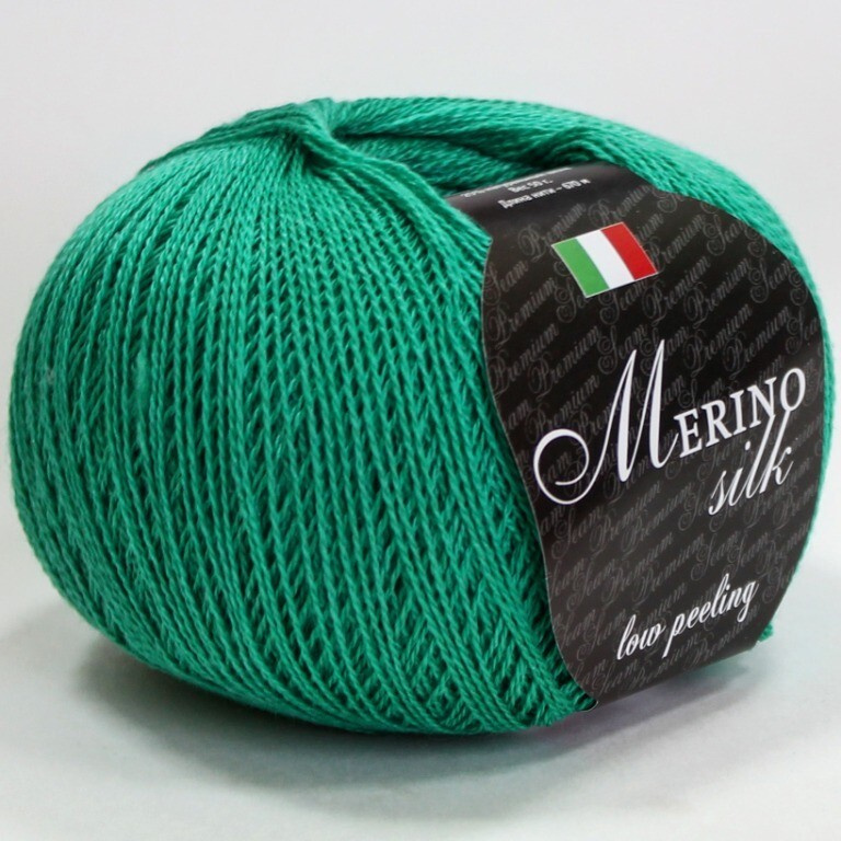 Пряжа Merino Silk цвет 26 изумруд, 10шт*(670м/50г), 75% мериносовая шерсть 25% шелк  #1