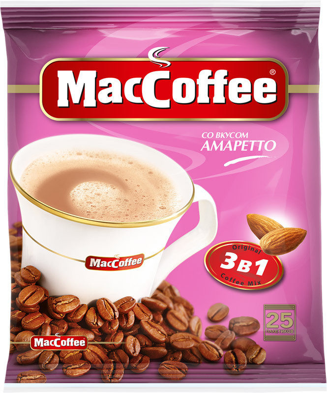 Растворимый кофейный напиток MacCoffee Amaretto (МакКофе) со вкусом Амаретто 3 в 1, 25 пакетиков кофе #1