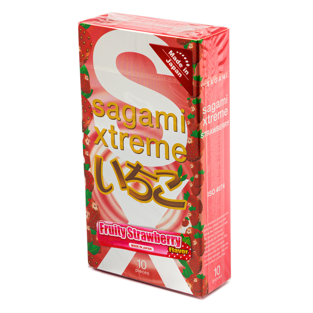 Sagami Xtreme Strawberry 10 шт. Презервативы с ароматом земляники/клубники, латекс 0,04 мм  #1