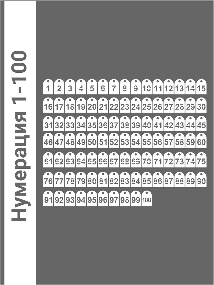 Номерки гардеробные от 1 до 100 / полукруглые / ушко 9 мм молочный акрил  #1