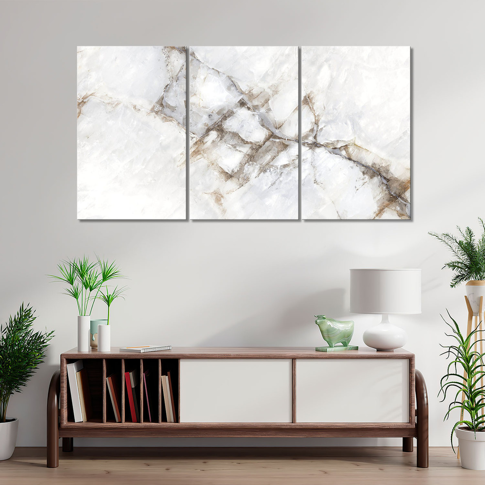 Большая модульная картина на холсте на стену в спальню, гостиную - белый мрамор калакатта-calacatta white #1
