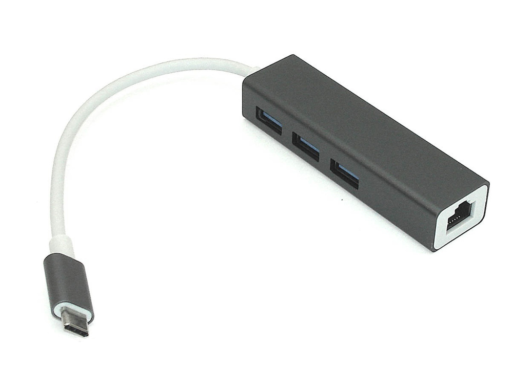 Адаптер Type-C (USB-концентратор) на USB 3.0 x 3 порта + RJ45, цвет серый  #1