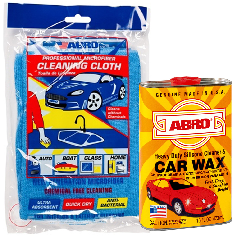 Полироль для автомобиля 473 г ABRO Heavy Duty Silicone Cleaner & Car Wax / Автовоск + Микрофибра для #1