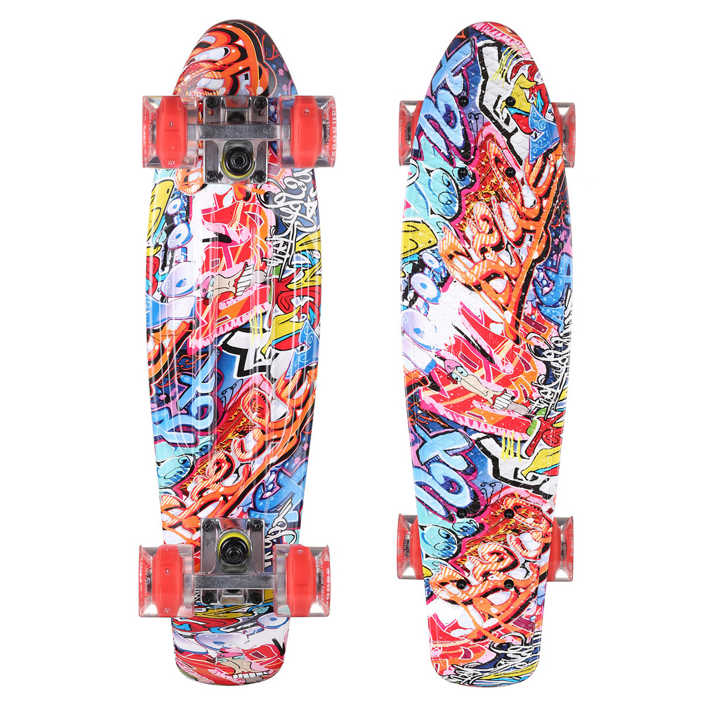 Пенни борд Fish Skateboards 22" Граффити/Валд/LED/светятся колеса/скейтборд/круизер/56 см  #1