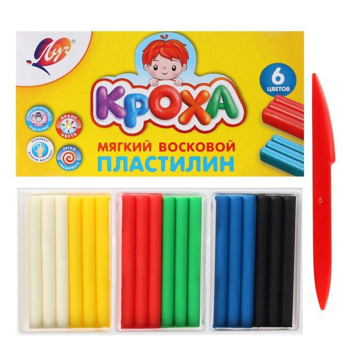 Пластилин мягкий (восковой), 6 цветов, 90 г, со стеком, 1 набор  #1