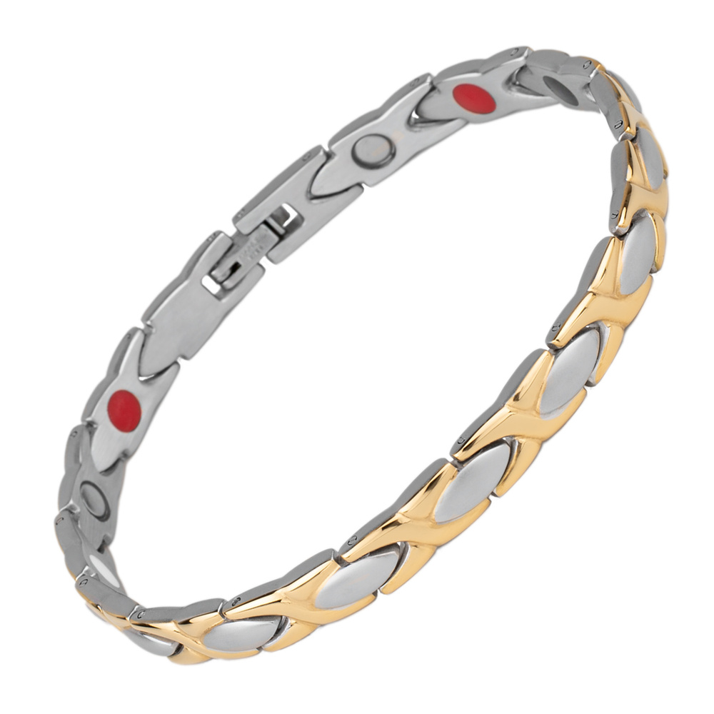 Титановый магнитный энергетический браслет Winter Silver Red Gold Woman. Женский стальной энергетический #1