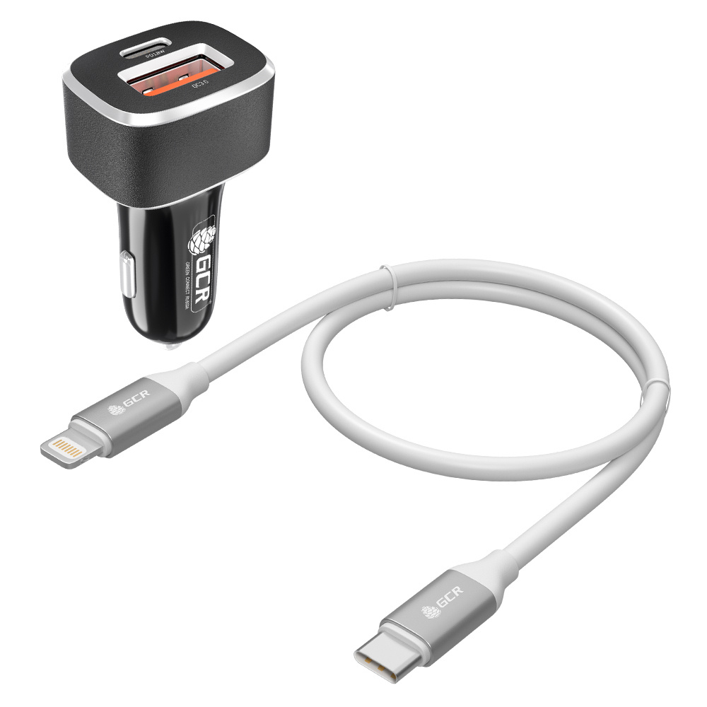 Комплект Автомобильное зарядное устройство на 2 USB порта + кабель Lightning Type C 1 метр GCR в машину #1