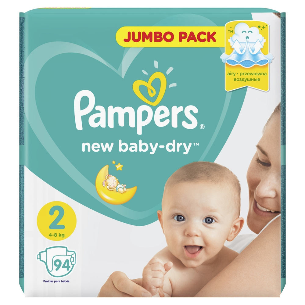 Подгузники Pampers New Baby-Dry, 4-8 кг, размер 2, 94 шт #1