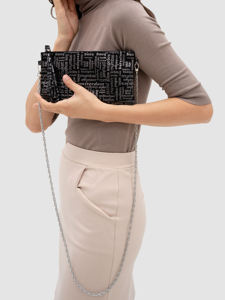 Клатч женский сумка маленькая натуральная кожа , Reversal ,99351R_Города-черный  #1