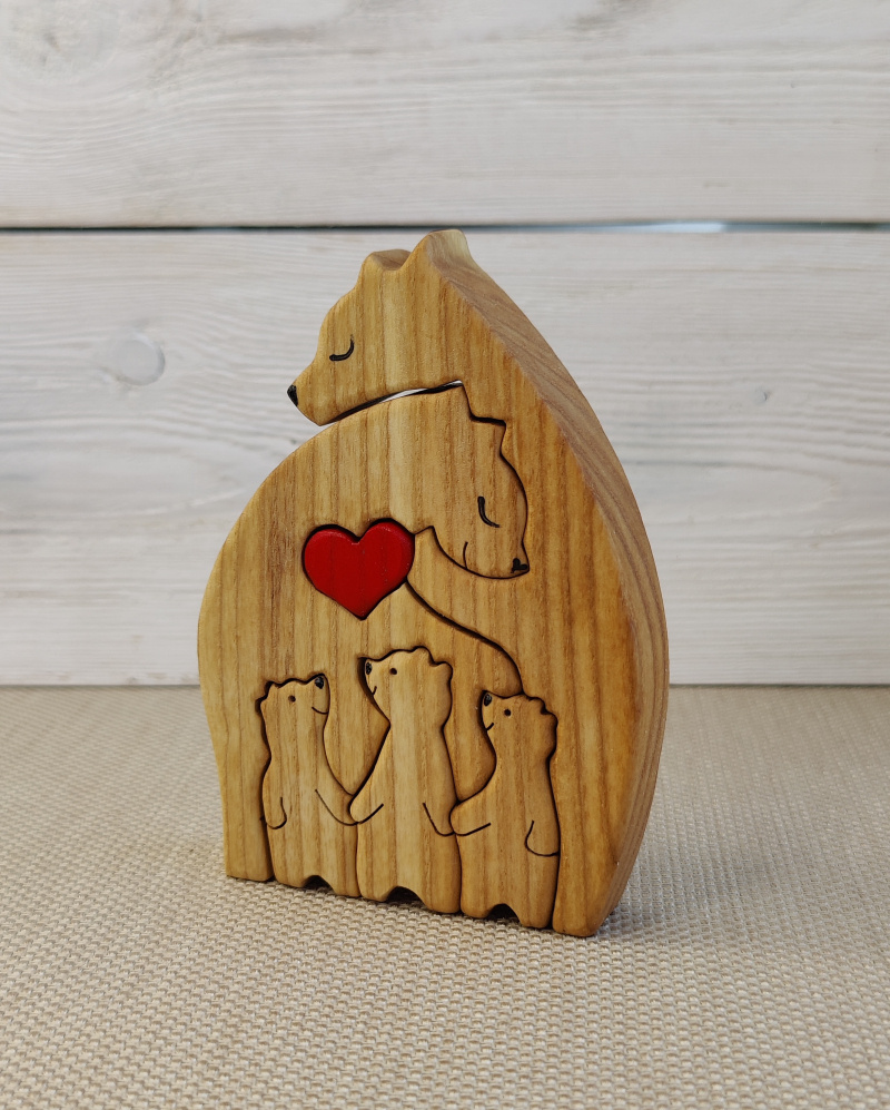 Сувенирные фигурки из дерева "Новые пять медведей с сердечком" 11*15*2см  #1